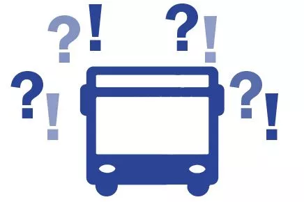 Symbol eines Busses mit Fragezeichen und Ausrufezeichen